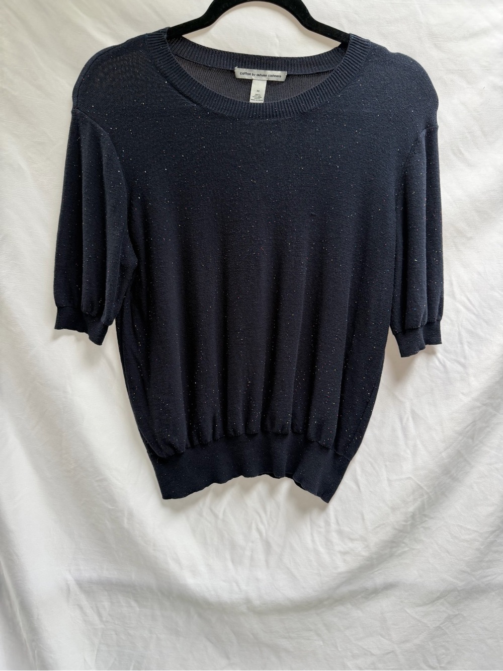 Cotton by Autumn Cashmere Sweater Navy with mini multicolor sequins size medium